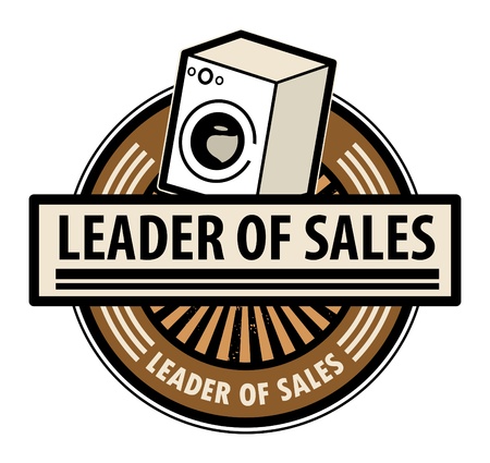Sticker with the washing machine and word Leader of sales written insideのイラスト素材