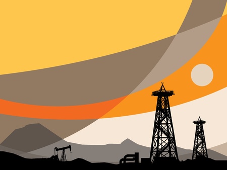 Oil rig silhouettes and abstract skyのイラスト素材