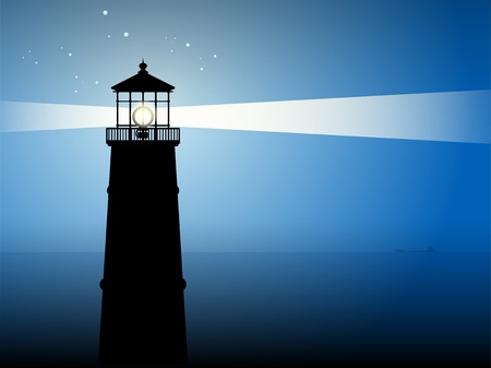 Lighthouse silhouette at nightのイラスト素材