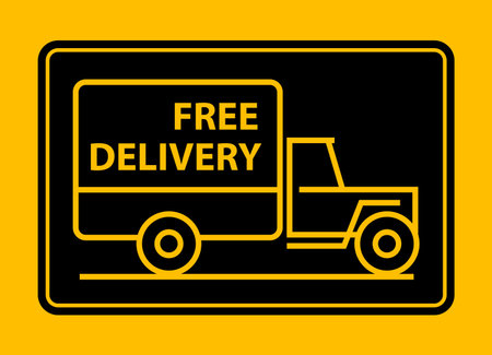 Delivery truck with text free deliveryのイラスト素材
