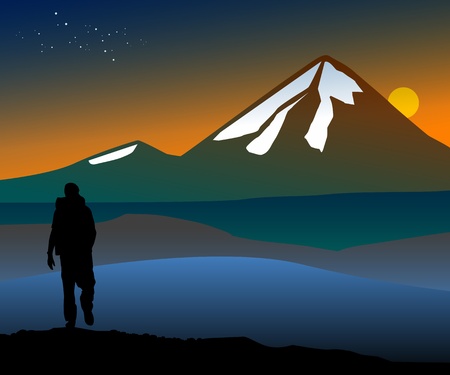 Hiker in mountainsのイラスト素材