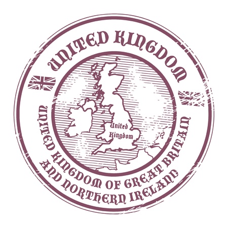Grunge rubber stamp with the name and map of United Kingdomのイラスト素材