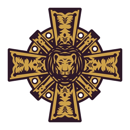 Lion head and iron crossのイラスト素材