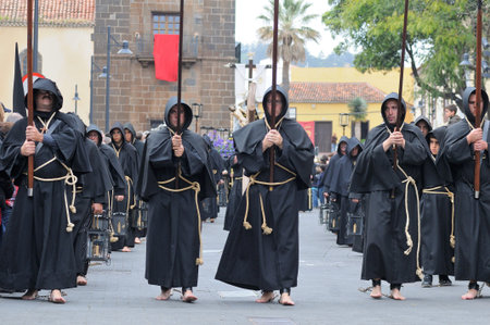 LA LAGUNA, TENERIFE, SPAIN - APR 02:Unidentified people in Biblical enactment of the passion during...