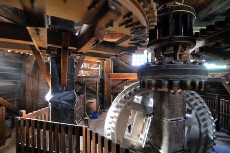 ZAANDAM, ZAANSE SCHANS - MARCH 06: interior of Jonge Schaap windmill, one of most popular dutch windmill on March 06, 2011 in the Zaandam, Zaanse Schans, Hollandのeditorial素材