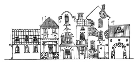 Cartoon hand drawing housesのイラスト素材