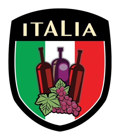 italian label flag with grapes and wine bottlesのイラスト素材