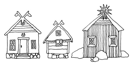 Cartoon hand drawing housesのイラスト素材