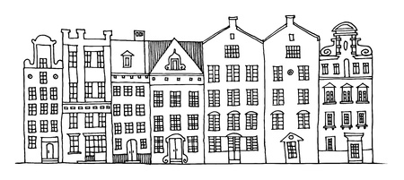 Cartoon hand drawing housesのイラスト素材