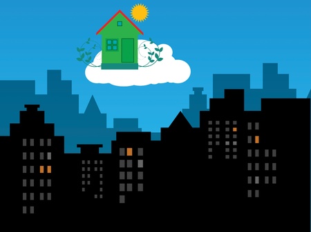 Green eco house in the skyのイラスト素材