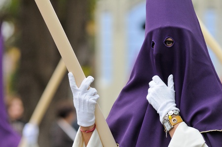 LA LAGUNA, TENERIFE, SPAIN - APR 02:Unidentified people in Biblical enactment of the passion during in the Good Friday procession on April 02, 2010 in the village of La Laguna in Tenerife, Spainのeditorial素材