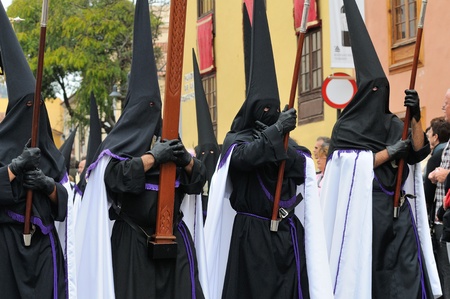 LA LAGUNA, TENERIFE, SPAIN - APR 02 - Unidentified people in Biblical enactment of the passion during in the Good Friday procession, April 02, 2010 in the village of La Laguna in Tenerife, Spainのeditorial素材