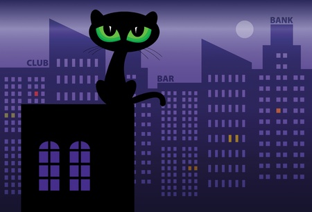 Black Cat on roofのイラスト素材