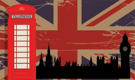 Phone booth and parliament on UK flagのイラスト素材