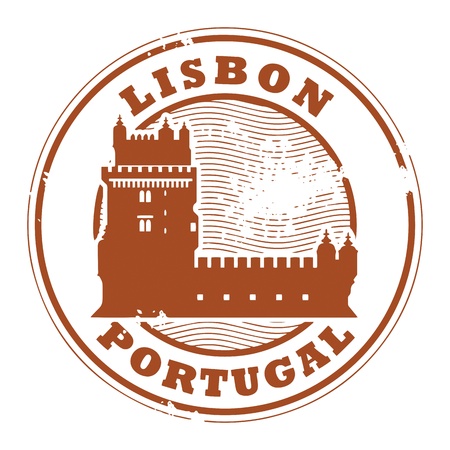 Grunge rubber stamp with Belem Tower and the words Lisbon, Portugal insideのイラスト素材