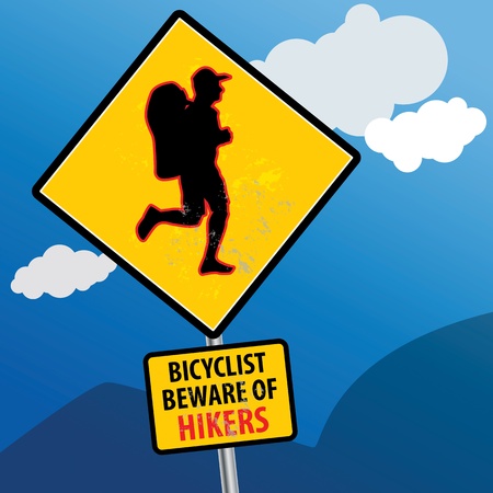 Bicyclist beware of hikers signのイラスト素材
