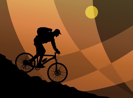 Silhouette of a cyclist with sunset backgroundのイラスト素材