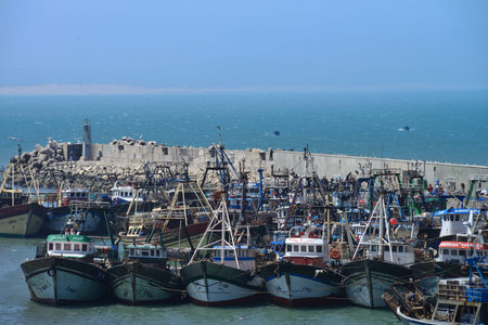 ESSAOUIRA - JULY 15  The harbor of Essaouira, Morocco, July 15, 2013  Essaouira is one of the most popular tourist place on Atlantic coast in Morocco  のeditorial素材