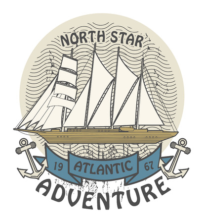 Grunge rubber stamp with the words Atlantic Adventure written inside the stampのイラスト素材