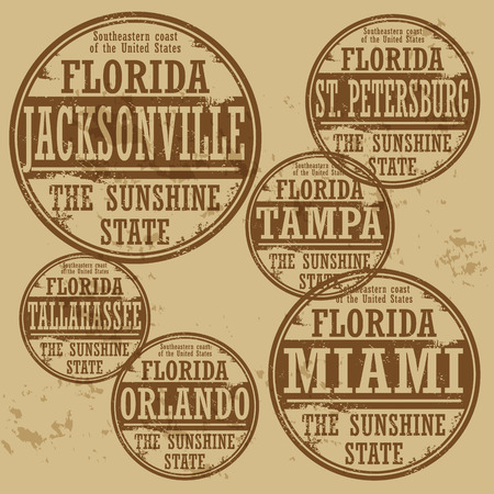 Grunge rubber stamp set with names of Florida citiesのイラスト素材