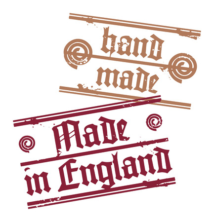 Grunge rubber stamp with small stars and the words Hand Made, Made in England insideのイラスト素材