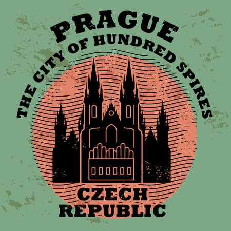 Stamp set with the name of Prague, Czech Republic written inside the stampのイラスト素材