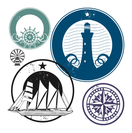 Grunge rubber stamp set nautical themeのイラスト素材