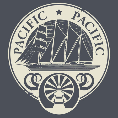 Grunge rubber stamp or label with the words Pacific written inside the stampのイラスト素材