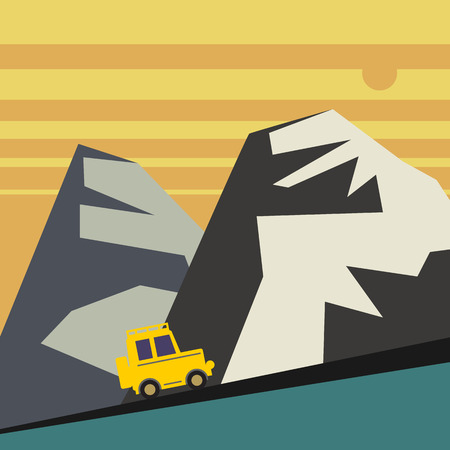 Off-road vehicle and mountains landscapeのイラスト素材