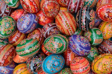VILNIUS, LITHUANIA - MARCH 7  Hand painted colorful Easter eggs in annual traditional crafts fair - Kaziuko fair on Mar 7, 2014 in Vilnius, Lithuaniaのeditorial素材