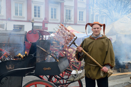 VILNIUS, LITHUANIA - MARCH 7  Unidentified people trades food in annual traditional crafts fair -...