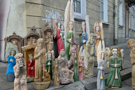 VILNIUS, LITHUANIA - MARCH 8  Traditional Lithuanian wood sculpture in annual traditional crafts fair - Kaziuko fair on Mar 8, 2014 in Vilnius, Lithuaniaのeditorial素材