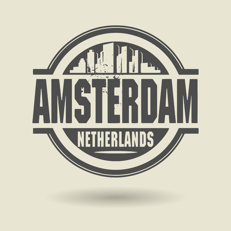 Stamp or label with text Amsterdam, Netherlands insideのイラスト素材