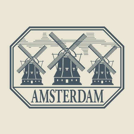 Stamp or label with word Amsterdam insideのイラスト素材