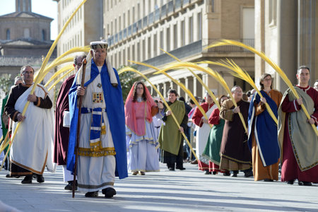 ZARAGOZA, SPAIN - APR 18, Unidentified people in the Good Friday procession, April 18, 2014 in the...