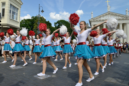 VILNIUS, LITHUANIA - JULY 6  Unidentified peoples parade in traditional Lithuanian Song Celebration on July 6, 2014 in Vilnius, Lithuaniaのeditorial素材