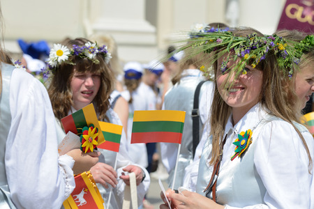 VILNIUS, LITHUANIA - JULY 6  Unidentified peoples in traditional Lithuanian Song Celebration on July 6, 2014 in Vilnius, Lithuania  Song Festival is Lithuania s main cultural event for 2014 のeditorial素材