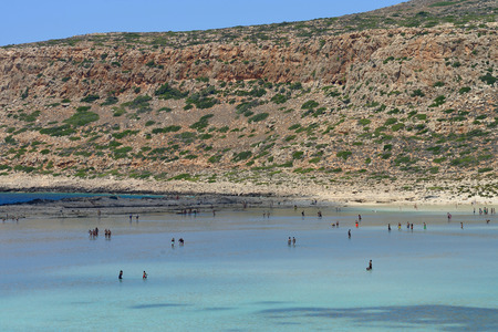 CRETE, GREECE - AUGUST 08  People relaxing at Balos beach in Crete, Greece on 08 August 2014  Balos beach is one of a famous beach in the Crete island のeditorial素材