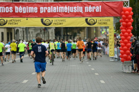 VILNIUS, LITHUANIA - SEPTEMBER 14: Runners on start of 11th Danske Bank Vilnius Marathon on 14...