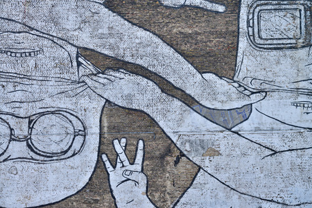 BERLIN, OCTOBER 27: Graffiti in the Kreuzberg district on October 27, 2014 in Berlin, Germany. Graffiti in the Kreuzberg district are one of the main alternative landmarks of the city.のeditorial素材