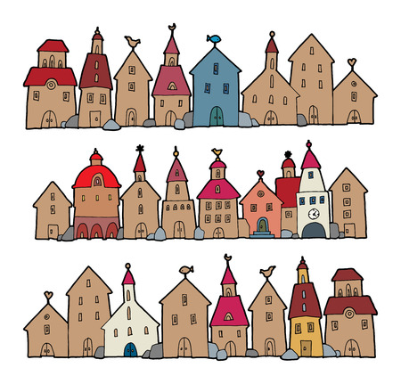 Cartoon hand drawing housesのイラスト素材