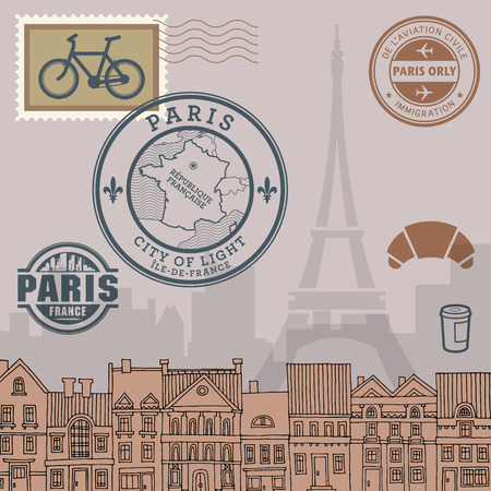Paris stamps set, vector illustrationのイラスト素材