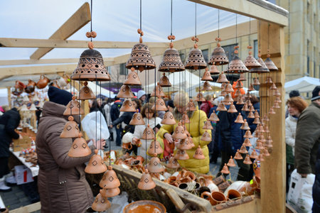 VILNIUS, LITHUANIA - MARCH 6: Unidentified people trade typical lithuanian clay pots in annual traditional crafts fair - Kaziuko fair on Mar 6, 2015 in Vilnius, Lithuaniaのeditorial素材