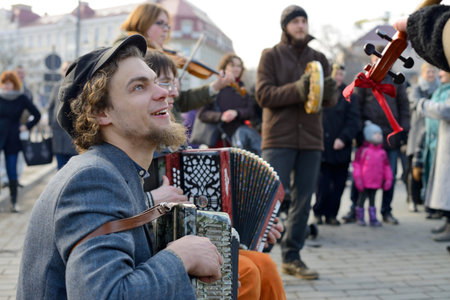 VILNIUS, LITHUANIA - MARCH 8: Unidentified musician in annual traditional crafts fair - Kaziuko fair...