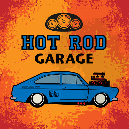Retro Hot Rod poster, vector illustrationのイラスト素材