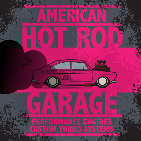 Retro Hot Rod poster, vector illustrationのイラスト素材