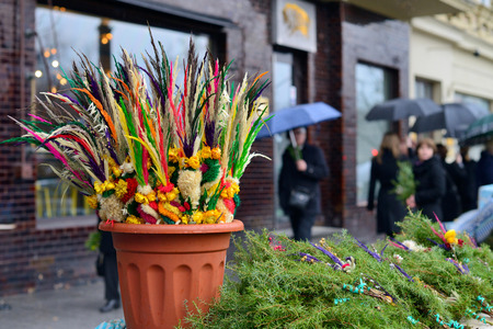 VILNIUS, LITHUANIA - MARCH 29: Traditional lithuanian palm bouquets on Palm Sunday fair on March 29, 2015 in Vilnius, Lithuania.のeditorial素材