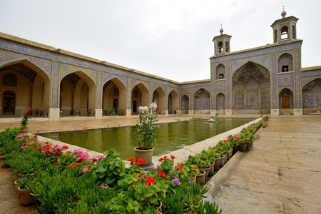 SHIRAZ  APRIL 15: Nasir alMulk Mosque in Shiraz southern Iran on April 15 2015. This mosque was built between 1876 and 1888 during the Qajar Dynasty in Shiraz Iran.のeditorial素材