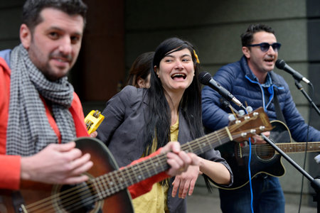 VILNIUS LITHUANIA  MAY 16: Unidentified musicians perform during the Street Music Day on May 16 2015 in Vilnius. It's the most popular event on May in Vilnius Lithuania.のeditorial素材