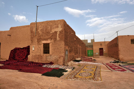 MOROCCO - AUGUST 01: Traditional berber carpets drying in open air in Morocco, August 01, 2015....